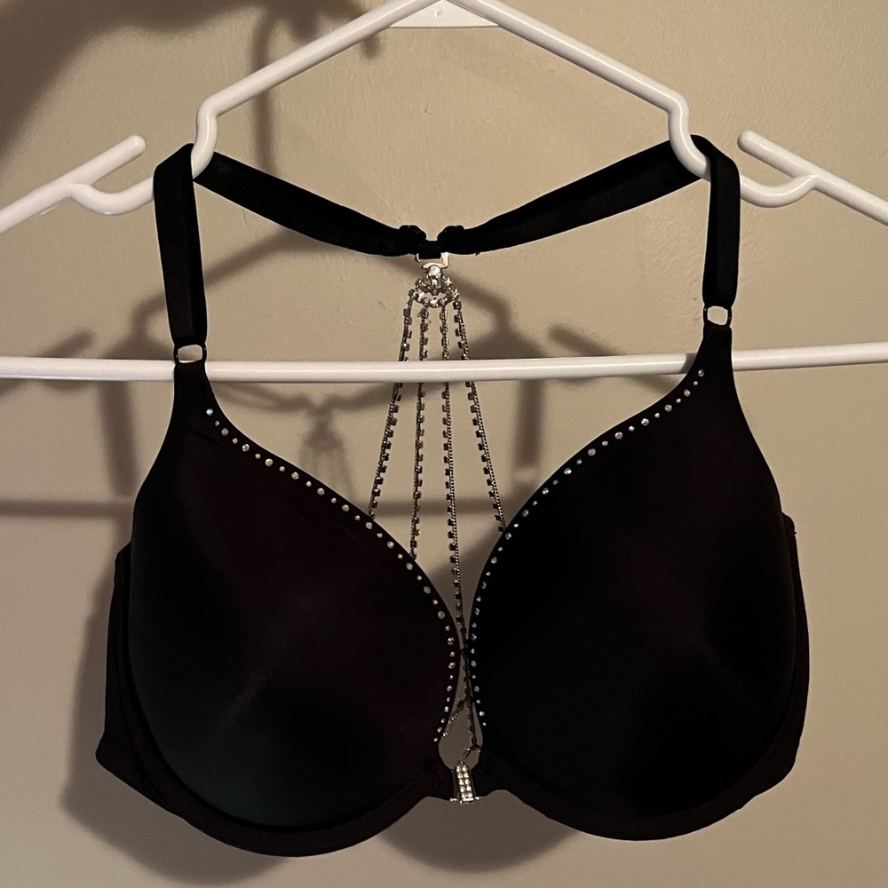 La SENZA Black Rhinestone Push-Up Bra with Chain Accent